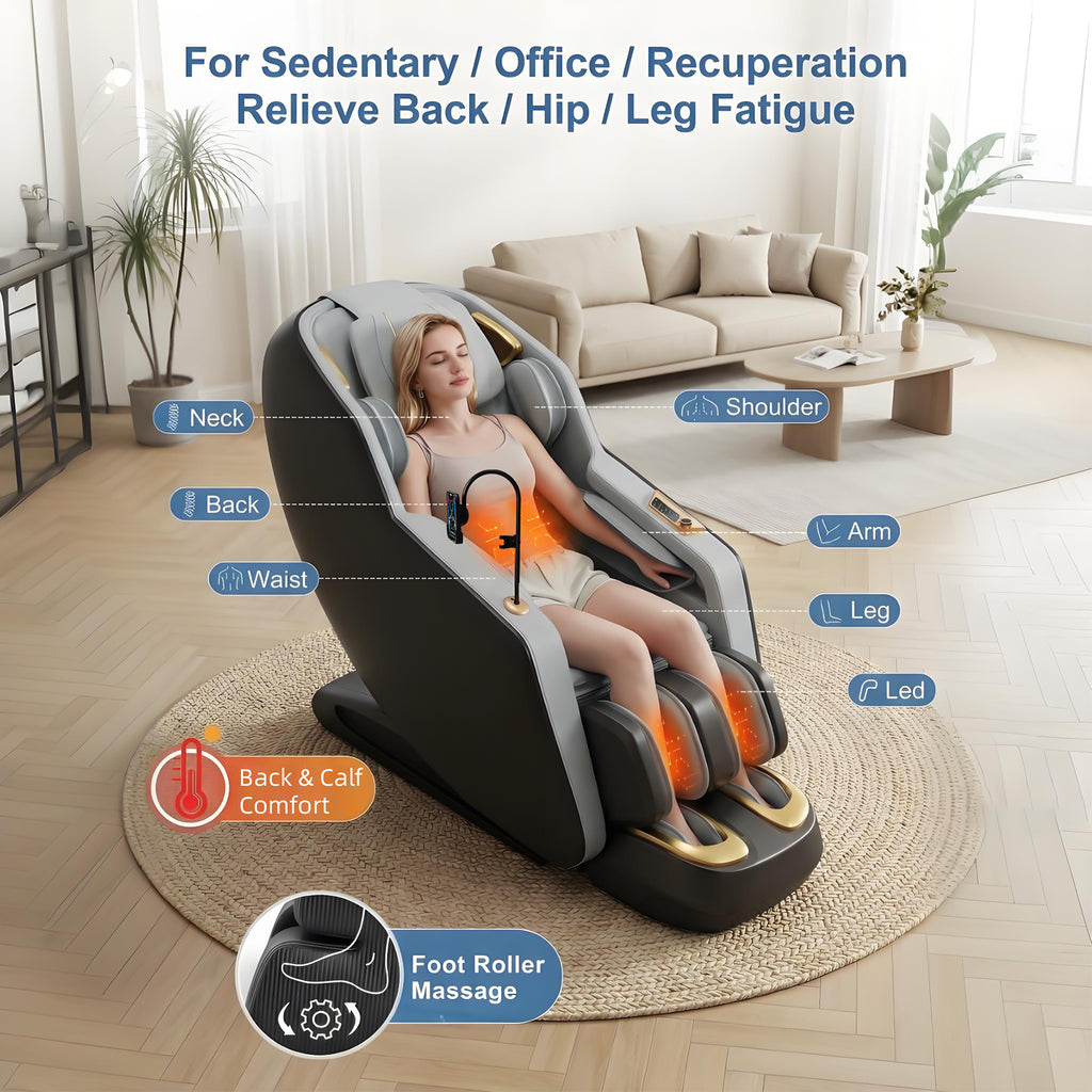 Massage Chair Full Body, Zero Gravity SL-Track Shiatsu Massage Chair 4D Built-in Rollers, Airbags, 10 Auto Modes, Yoga Stretch, Calfrest Extension, AI Control for Home & Office Relaxation, DarkGrey