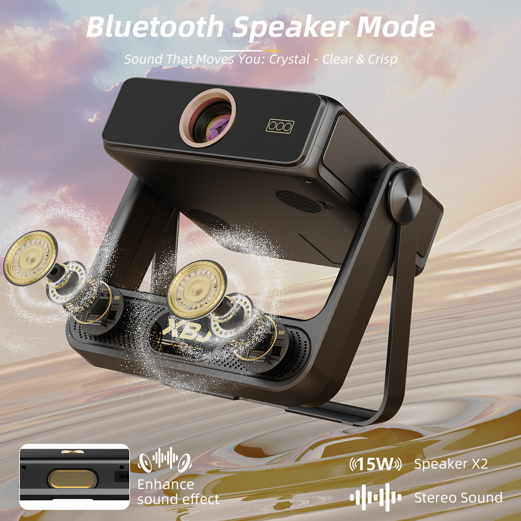 XBJ A5pro Touch Screen Smart Projector with WiFi 6 and Bluetooth 5.2, Built-in Apps, Support 4K, Outdoor Portable Projector with 180° Stand, Auto Focus, Movie Proyector for Bedroom/Home/Camping/Gaming/Home Theater/Backyard (Darkgray）