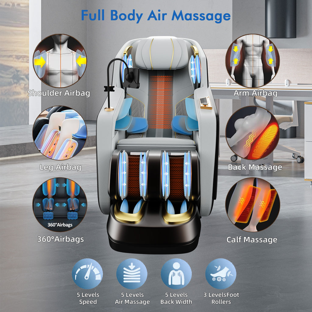 Massage Chair Full Body, Zero Gravity SL-Track Shiatsu Massage Chair 4D Built-in Rollers, Airbags, 10 Auto Modes, Yoga Stretch, Calfrest Extension, AI Control for Home & Office Relaxation, DarkGrey