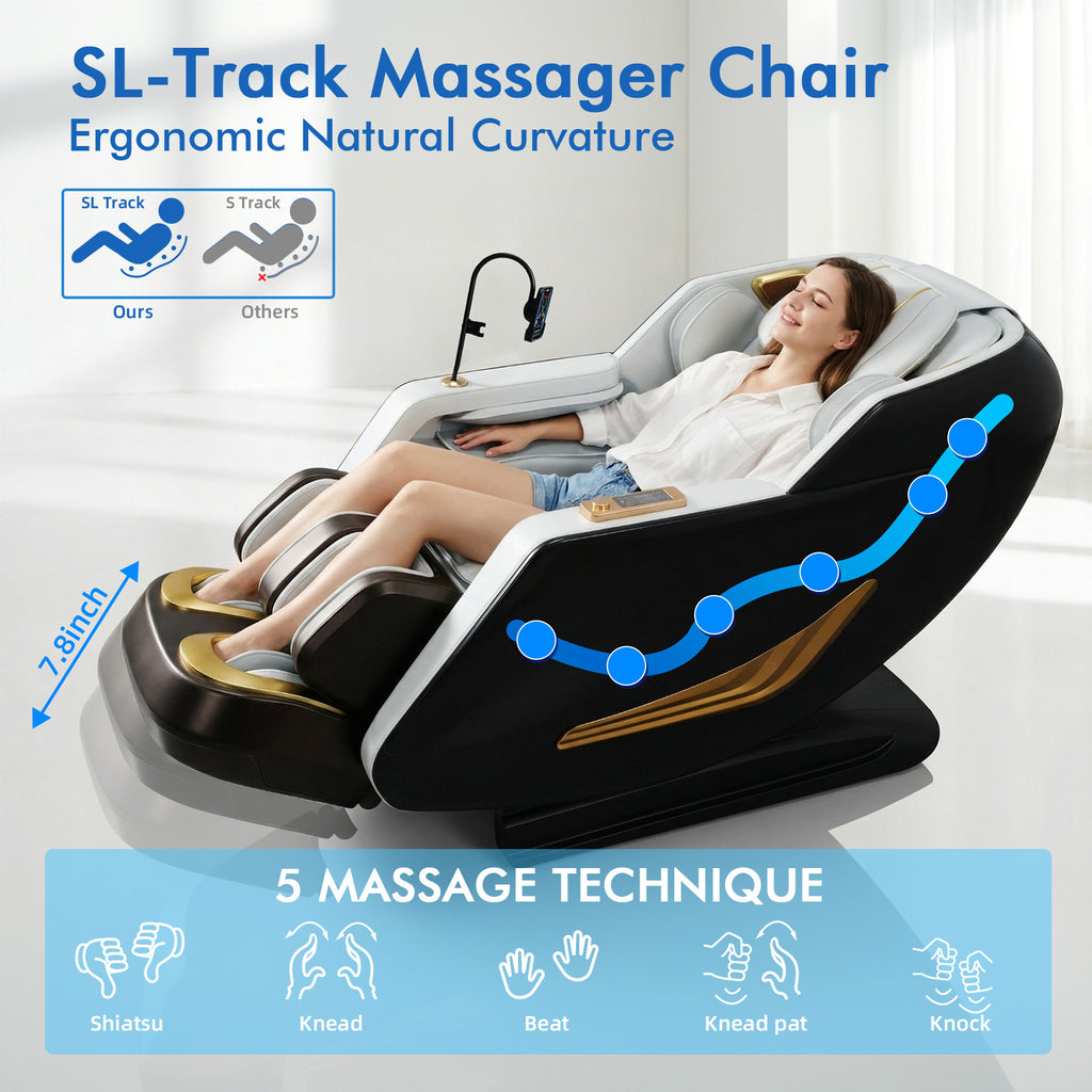 Massage Chair Full Body, Zero Gravity SL-Track Shiatsu Massage Chair 4D Built-in Rollers, Airbags, 10 Auto Modes, Yoga Stretch, Calfrest Extension, AI Control for Home & Office Relaxation, DarkGrey