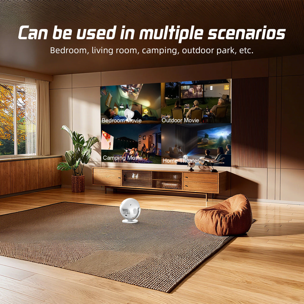 XBJ [Built-in Apps/Electric Focus] 360 Portable Projector, Wifi 6, Bluetooth, Smart Movie Projector for Bedroom, Support 4K Proyector Portátil, Auto Keystone, Compatible with TV Stick