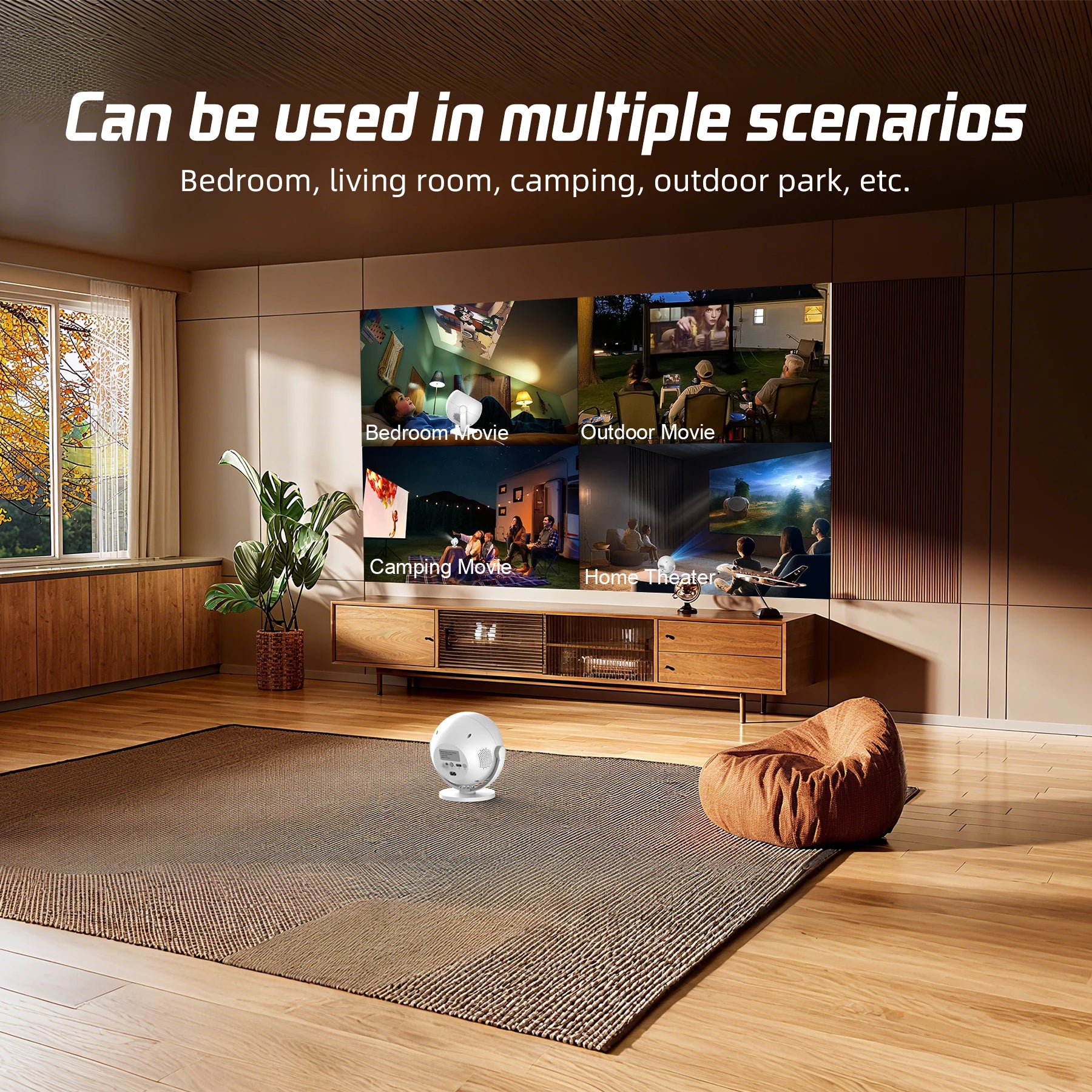XBJ [Built-in Apps/Electric Focus] 360 Portable Projector, Wifi 6, Bluetooth, Smart Movie Projector for Bedroom, Support 4K Proyector Portátil, Auto Keystone, Compatible with TV Stick