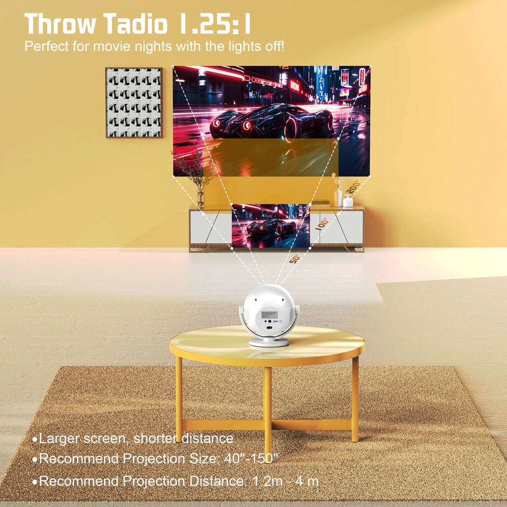 XBJ [Built-in Apps/Electric Focus] 360 Portable Projector, Wifi 6, Bluetooth, Smart Movie Projector for Bedroom, Support 4K Proyector Portátil, Auto Keystone, Compatible with TV Stick