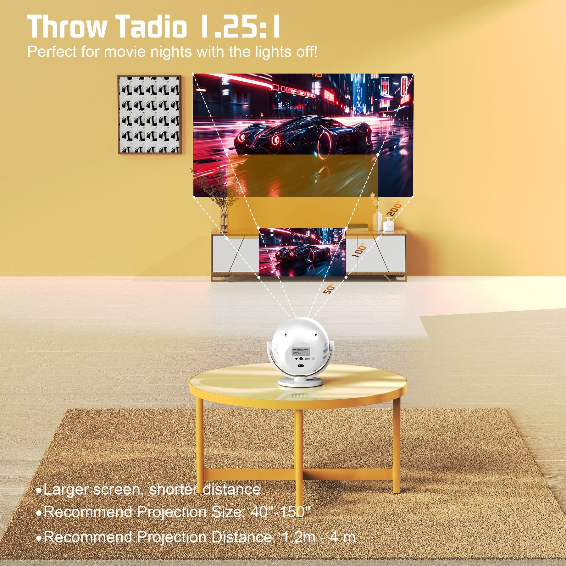 XBJ [Built-in Apps/Electric Focus] 360 Portable Projector, Wifi 6, Bluetooth, Smart Movie Projector for Bedroom, Support 4K Proyector Portátil, Auto Keystone, Compatible with TV Stick