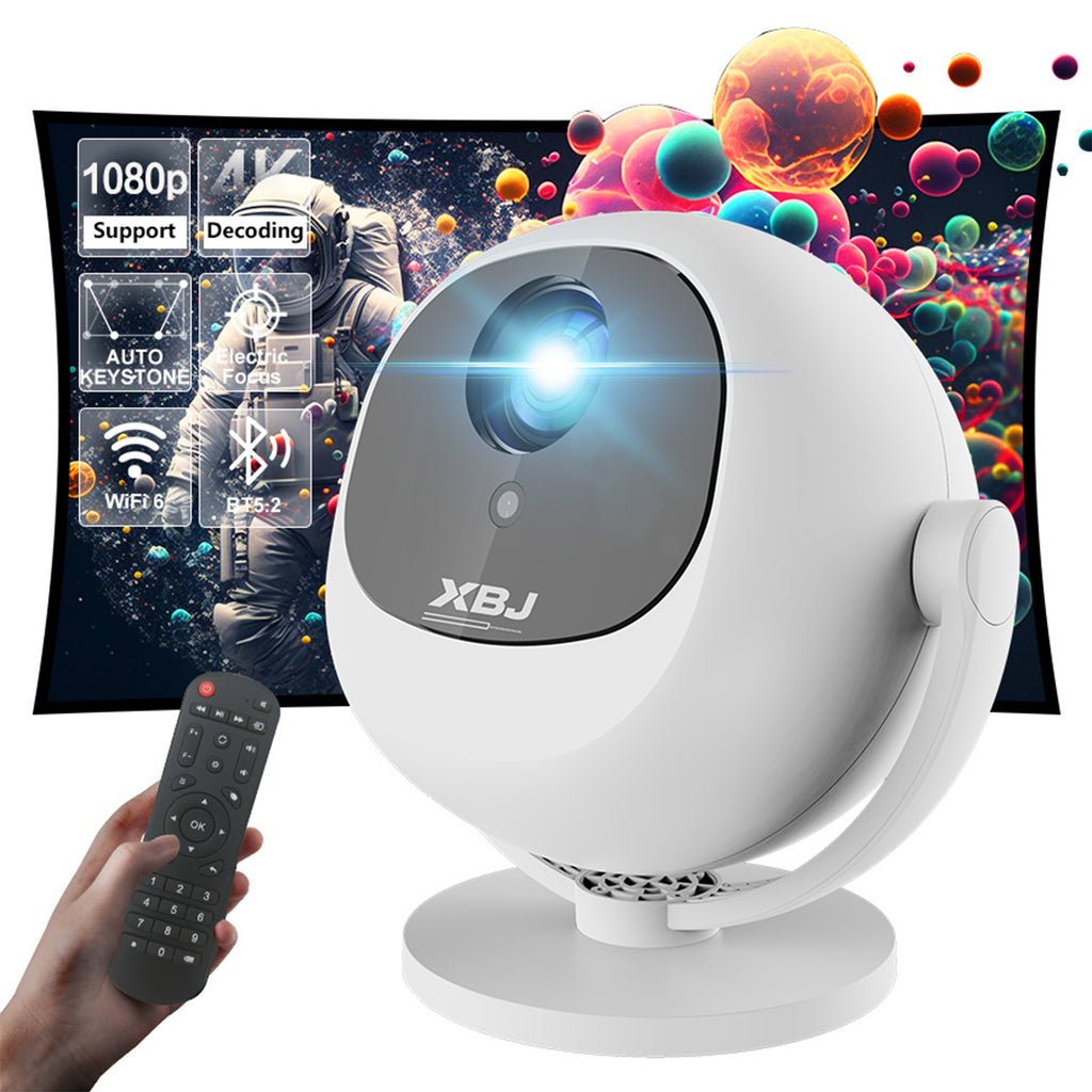 XBJ [Built-in Apps/Electric Focus] 360 Portable Projector, Wifi 6, Bluetooth, Smart Movie Projector for Bedroom, Support 4K Proyector Portátil, Auto Keystone, Compatible with TV Stick