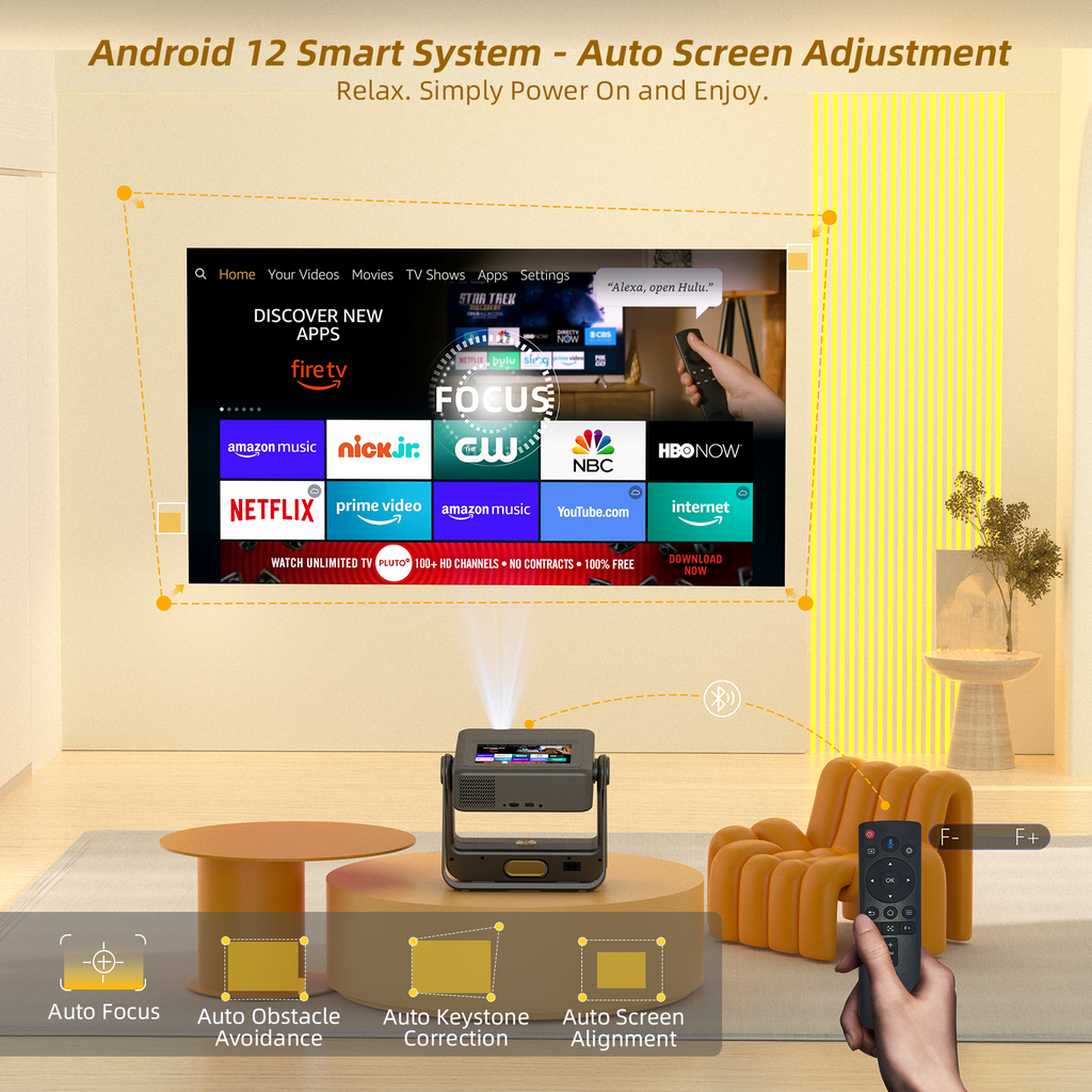 XBJ A5pro Touch Screen Smart Projector with WiFi 6 and Bluetooth 5.2, Built-in Apps, Support 4K, Outdoor Portable Projector with 180° Stand, Auto Focus, Movie Proyector for Bedroom/Home/Camping/Gaming/Home Theater/Backyard (Darkgray）