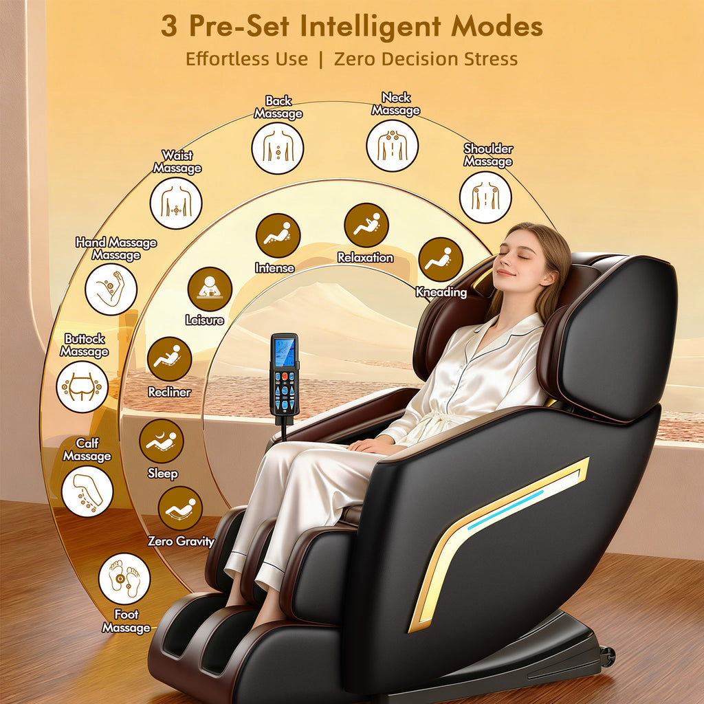 XBJ Massage Chair Full Body, Zero Gravity Shiatsu Massage Chair, Built-in 12 Fixed Rollers, 6 Airbags, Auto Modes, Foot Massage, Calfrest Extension, Speaker, for Living Room, Bedroom, BlackBrown