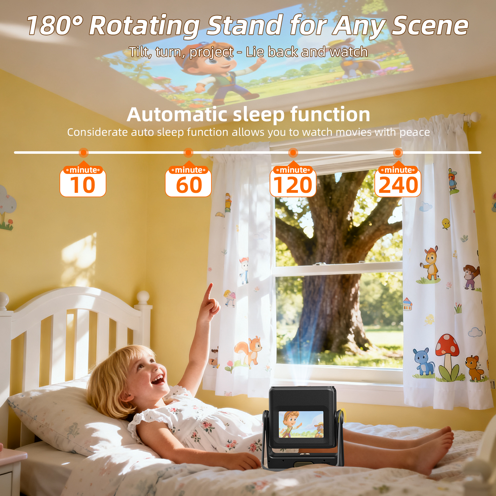 XBJ A5pro Touch Screen Smart Projector with WiFi 6 and Bluetooth 5.2, Built-in Apps, Support 4K, Outdoor Portable Projector with 180° Stand, Auto Focus, Movie Proyector for Bedroom/Home/Camping/Gaming/Home Theater/Backyard (Darkgray）
