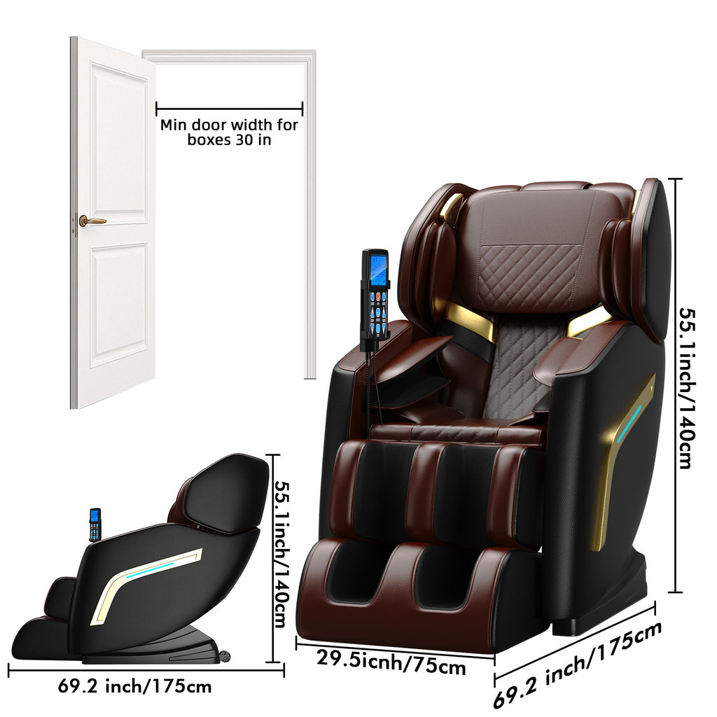 XBJ Massage Chair Full Body, Zero Gravity Shiatsu Massage Chair, Built-in 12 Fixed Rollers, 6 Airbags, Auto Modes, Foot Massage, Calfrest Extension, Speaker, for Living Room, Bedroom, BlackBrown