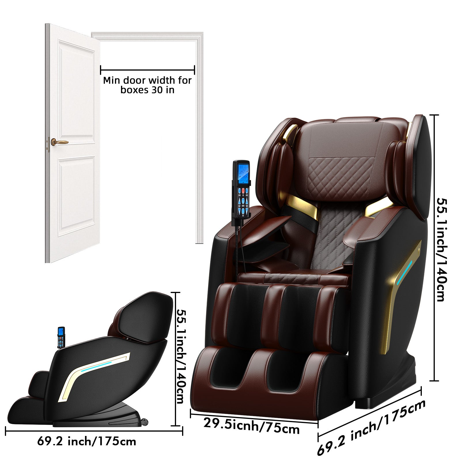 XBJ Massage Chair Full Body, Zero Gravity Shiatsu Massage Chair, Built-in 12 Fixed Rollers, 6 Airbags, Auto Modes, Foot Massage, Calfrest Extension, Speaker, for Living Room, Bedroom, BlackBrown