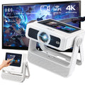 XBJ A5pro Touch Screen Smart Projector with WiFi 6 and Bluetooth 5.2, Built-in Apps, Support 4K, Outdoor Portable Projector with 180° Stand, Auto Focus, Movie Proyector for Bedroom/Home/Camping/Gaming/Home Theater/Backyard (White)