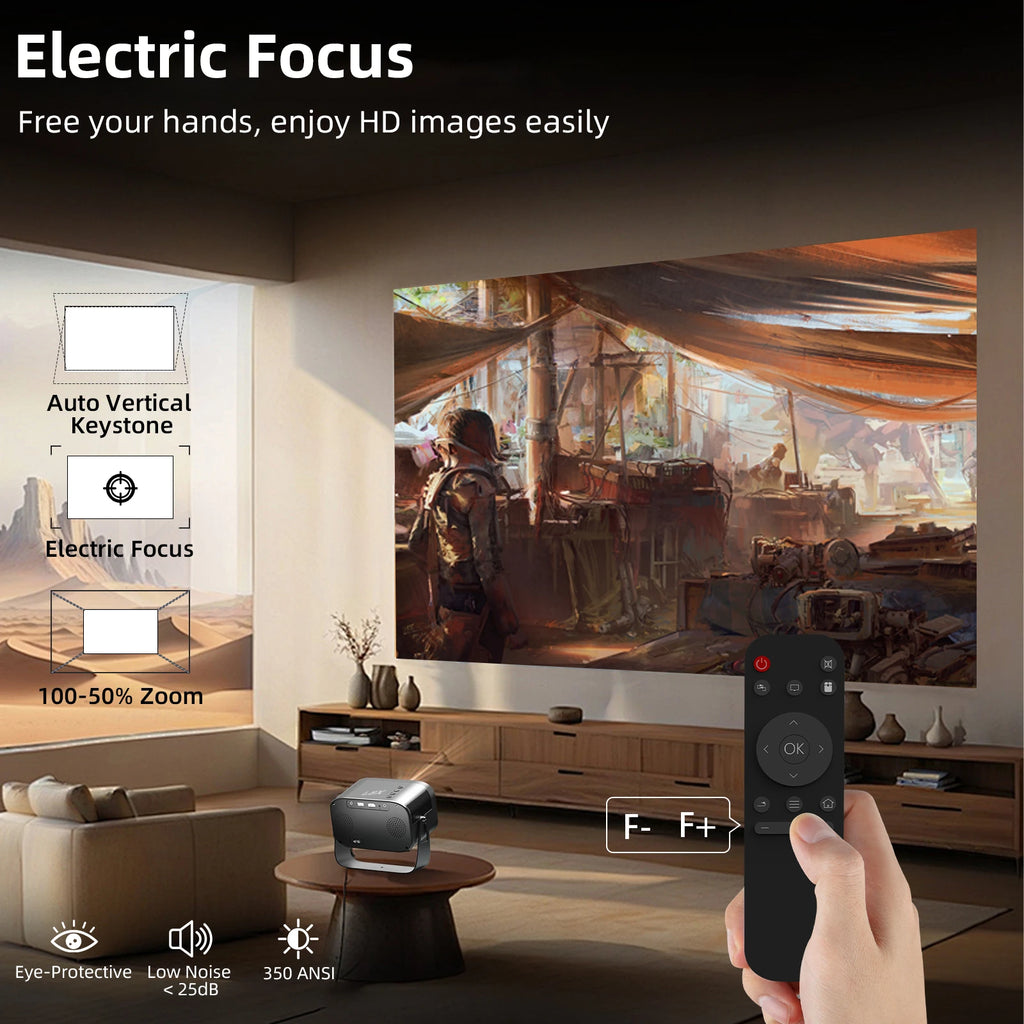 XBJ [Built-in Apps] K6 Portable Projector, 1080P HD Support 4K, Outdoor Smart Mini Projector with WiFi and Bluetooth, Electric Focus, Movie Proyector for Bedroom, Compatible with TV Stick/Smartphone