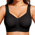 Jelly Bras for Women No Underwire, Plus Size Full Coverage Deep V Supportive Seamless Tshirt Bra, Adjustable Straps Lift (Black, NY01)