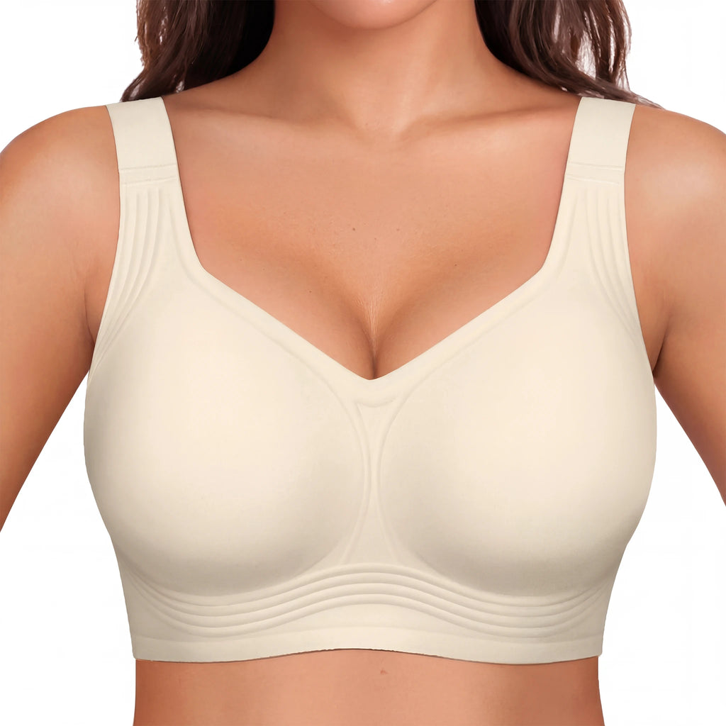 Jelly Bras for Women No Underwire, Plus Size Full Coverage Deep V Supportive Seamless Tshirt Bra, Adjustable Straps Lift (White, NY01)
