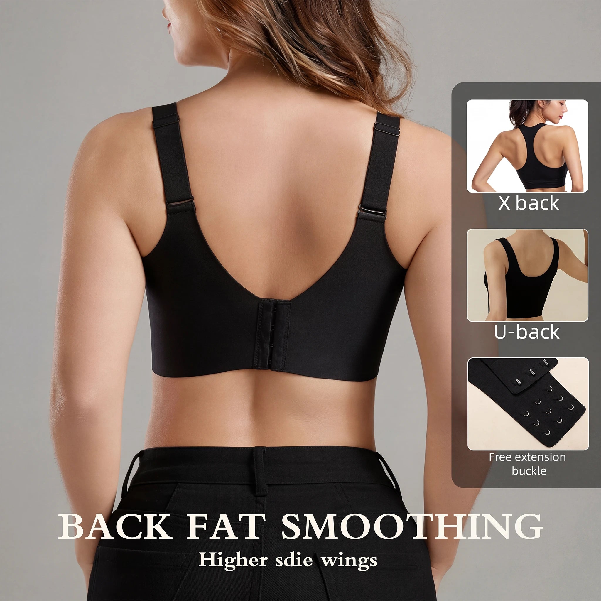 Jelly Bras for Women No Underwire, Plus Size Full Coverage Deep V Supportive Seamless Tshirt Bra, Adjustable Straps Lift (Black, NY01)