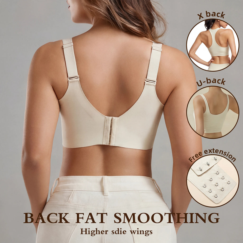Jelly Bras for Women No Underwire, Plus Size Full Coverage Deep V Supportive Seamless Tshirt Bra, Adjustable Straps Lift (White, NY01)