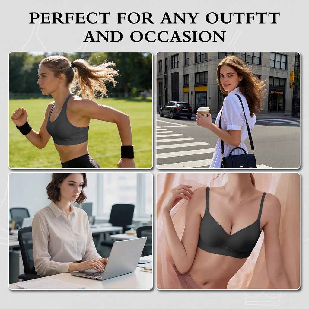 Jelly Bras for Women No Underwire, Plus Size Full Coverage Deep V Supportive Seamless Tshirt Bra, Adjustable Straps Lift (Black, NY01)