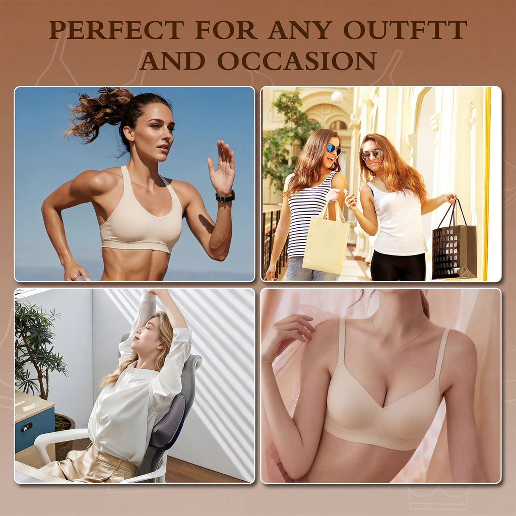 Jelly Bras for Women No Underwire, Plus Size Full Coverage Deep V Supportive Seamless Tshirt Bra, Adjustable Straps Lift (Nude, NY01)