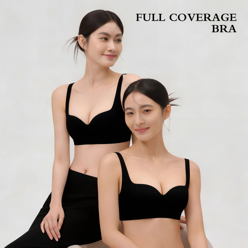 Jelly Bras for Women No Underwire, Plus Size Full Coverage Deep V Supportive Seamless Tshirt Bra, Adjustable Straps Lift (Black, NY01)