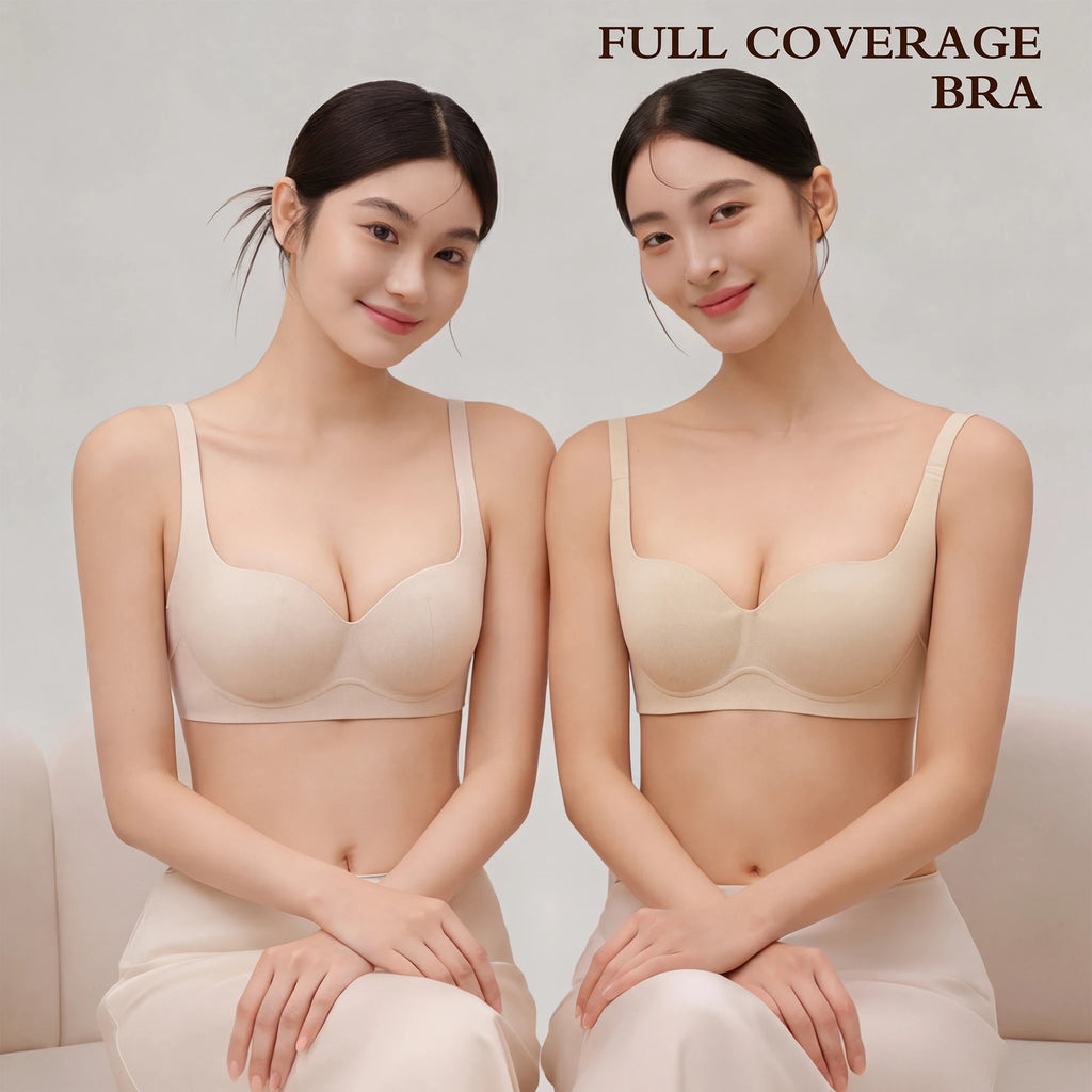 Jelly Bras for Women No Underwire, Plus Size Full Coverage Deep V Supportive Seamless Tshirt Bra, Adjustable Straps Lift (Nude, NY01)