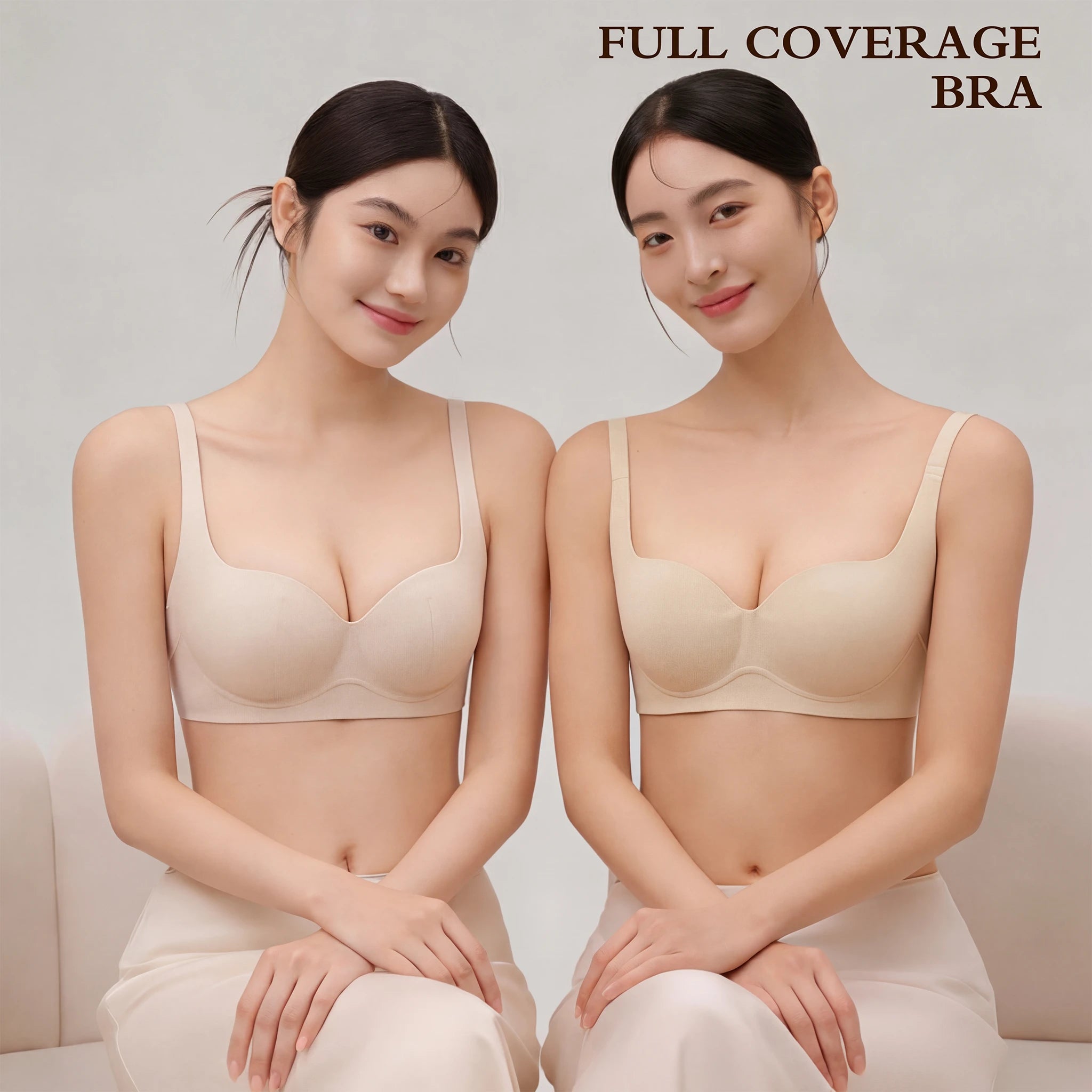 Jelly Bras for Women No Underwire, Plus Size Full Coverage Deep V Supportive Seamless Tshirt Bra, Adjustable Straps Lift (Nude, NY01)
