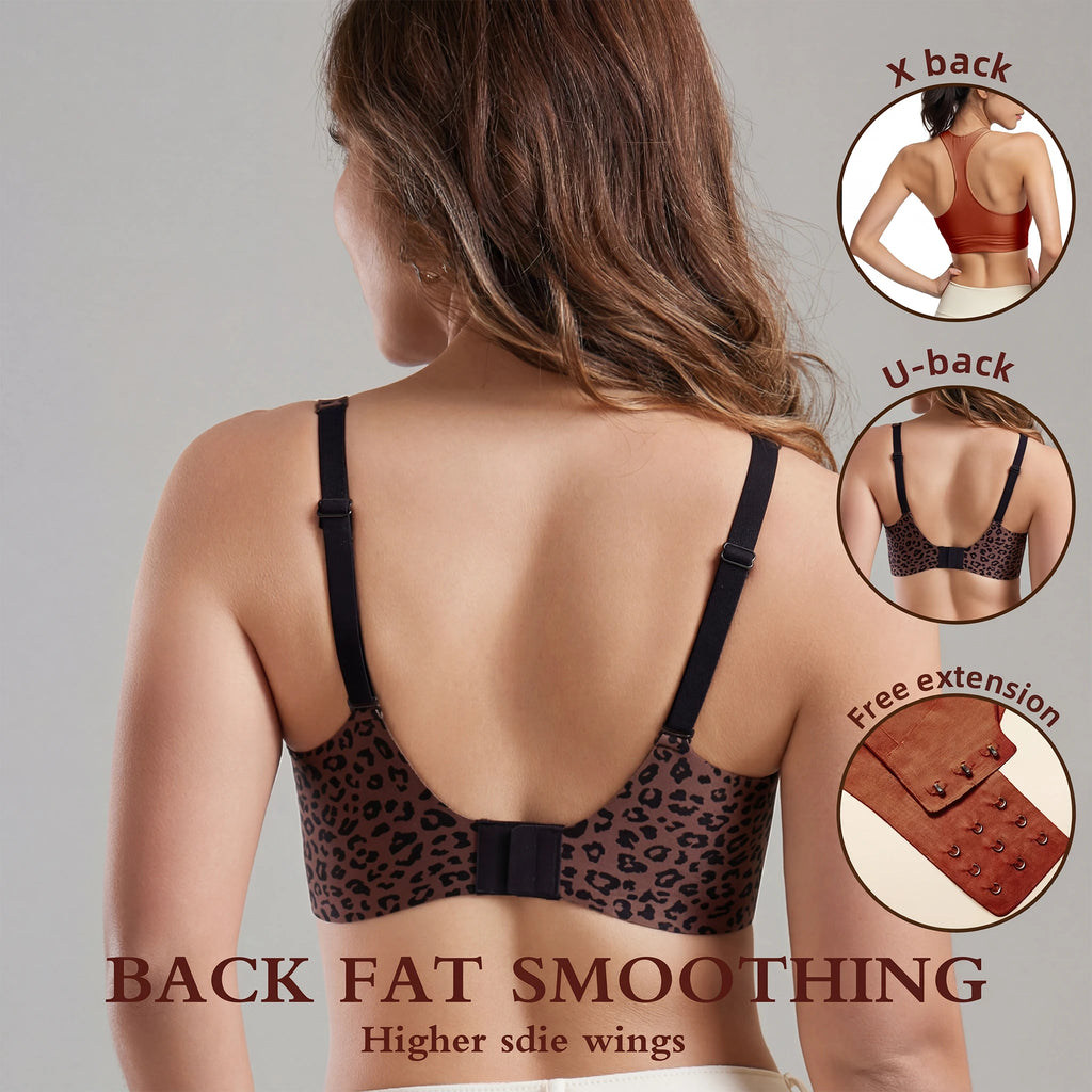 Stylish Leopard Print Jelly Bras for Women No Underwire, Deep V Full Coverage Seamless Supportive Everyday Bra(Leopard Print, Brown, NY02)