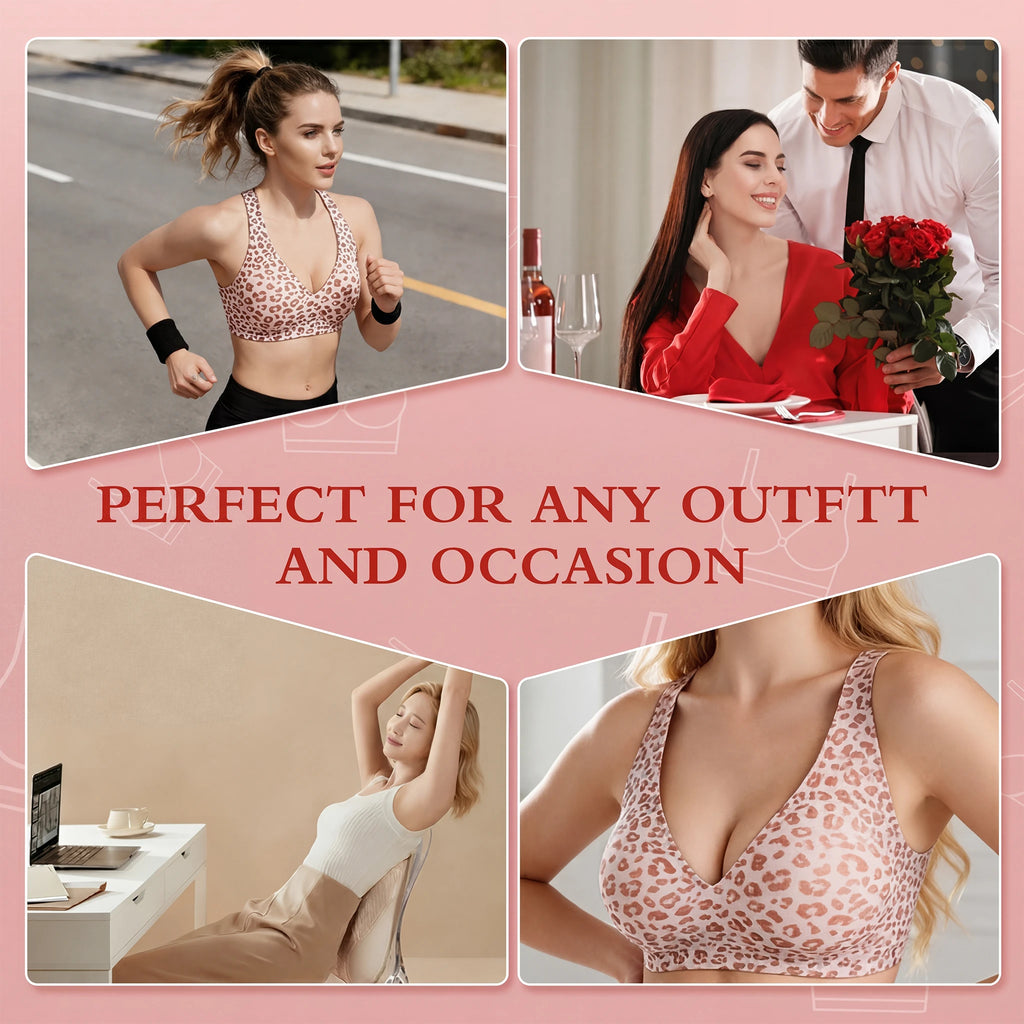 Stylish Leopard Print Jelly Bras for Women No Underwire, Deep V Full Coverage Seamless Supportive Everyday Bra(Leopard Print, Pink, NY02)