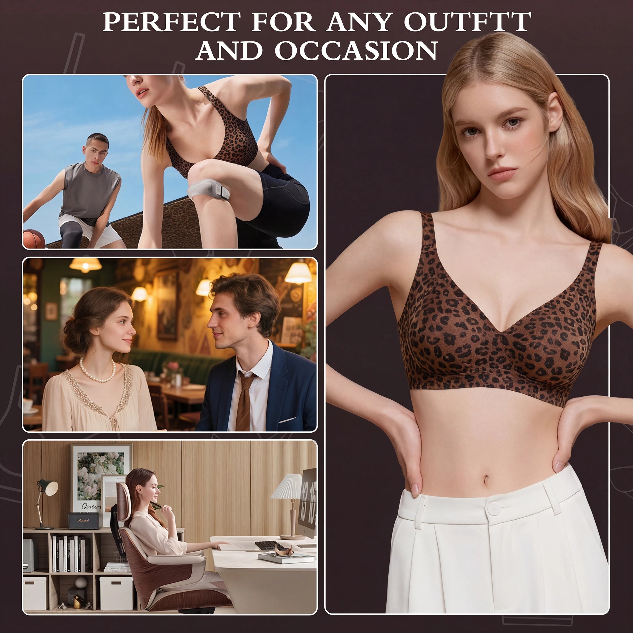 Stylish Leopard Print Jelly Bras for Women No Underwire, Deep V Full Coverage Seamless Supportive Everyday Bra(Leopard Print, Brown, NY02)