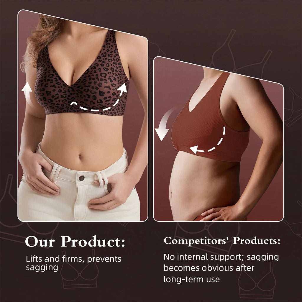 Stylish Leopard Print Jelly Bras for Women No Underwire, Deep V Full Coverage Seamless Supportive Everyday Bra(Leopard Print, Brown, NY02)