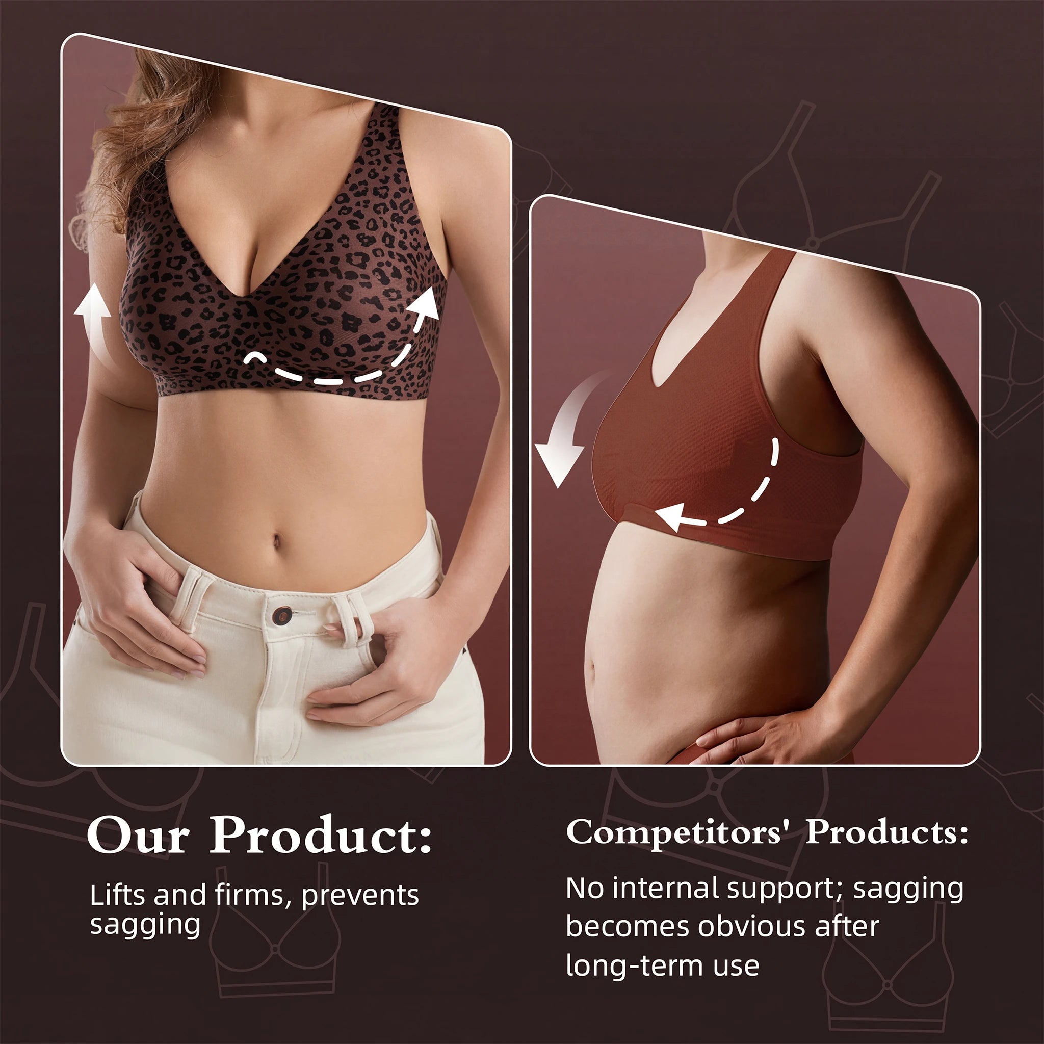 Stylish Leopard Print Jelly Bras for Women No Underwire, Deep V Full Coverage Seamless Supportive Everyday Bra(Leopard Print, Brown, NY02)