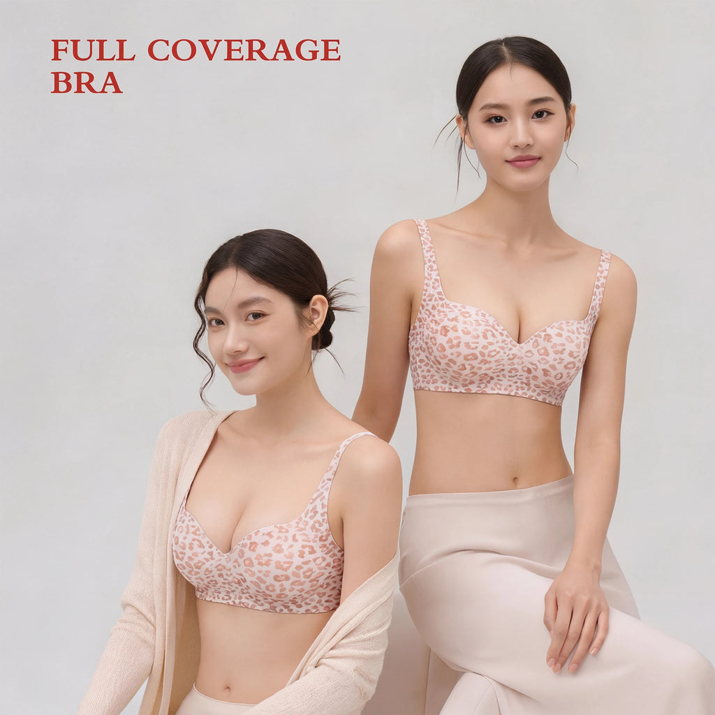 Stylish Leopard Print Jelly Bras for Women No Underwire, Deep V Full Coverage Seamless Supportive Everyday Bra(Leopard Print, Pink, NY02)