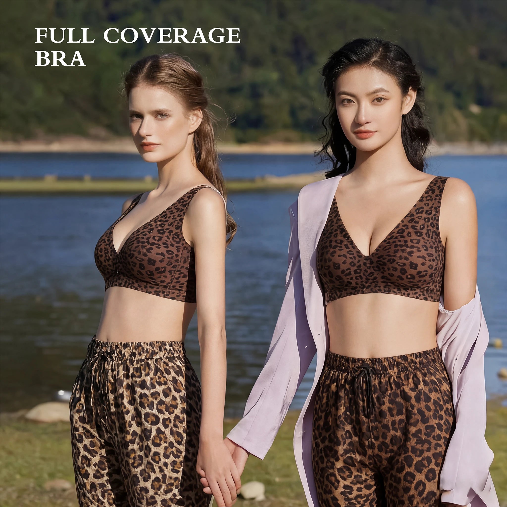Stylish Leopard Print Jelly Bras for Women No Underwire, Deep V Full Coverage Seamless Supportive Everyday Bra(Leopard Print, Brown, NY02)