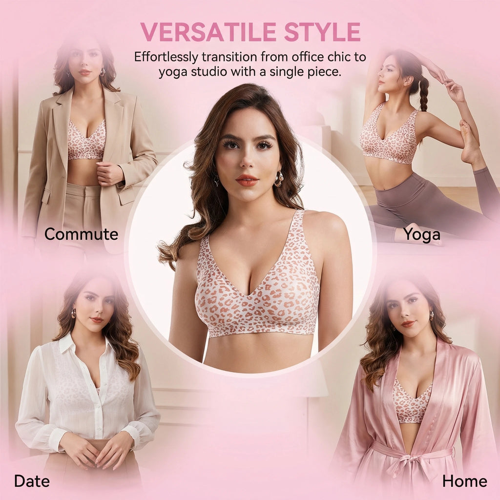 Stylish Leopard Print Jelly Bras for Women No Underwire, Deep V Full Coverage Seamless Supportive Everyday Bra(Leopard Print, Pink, NY02)