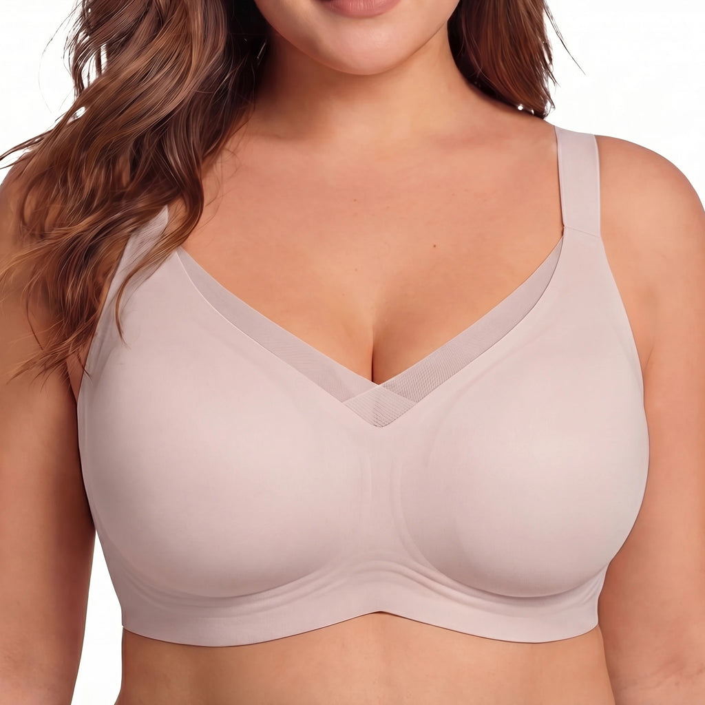 Jelly Bras for Women No Underwire, Lace Deep V Convertible U/X-Back Adjustable Straps Full Coverage Supportive Bra (Pink, NY04)