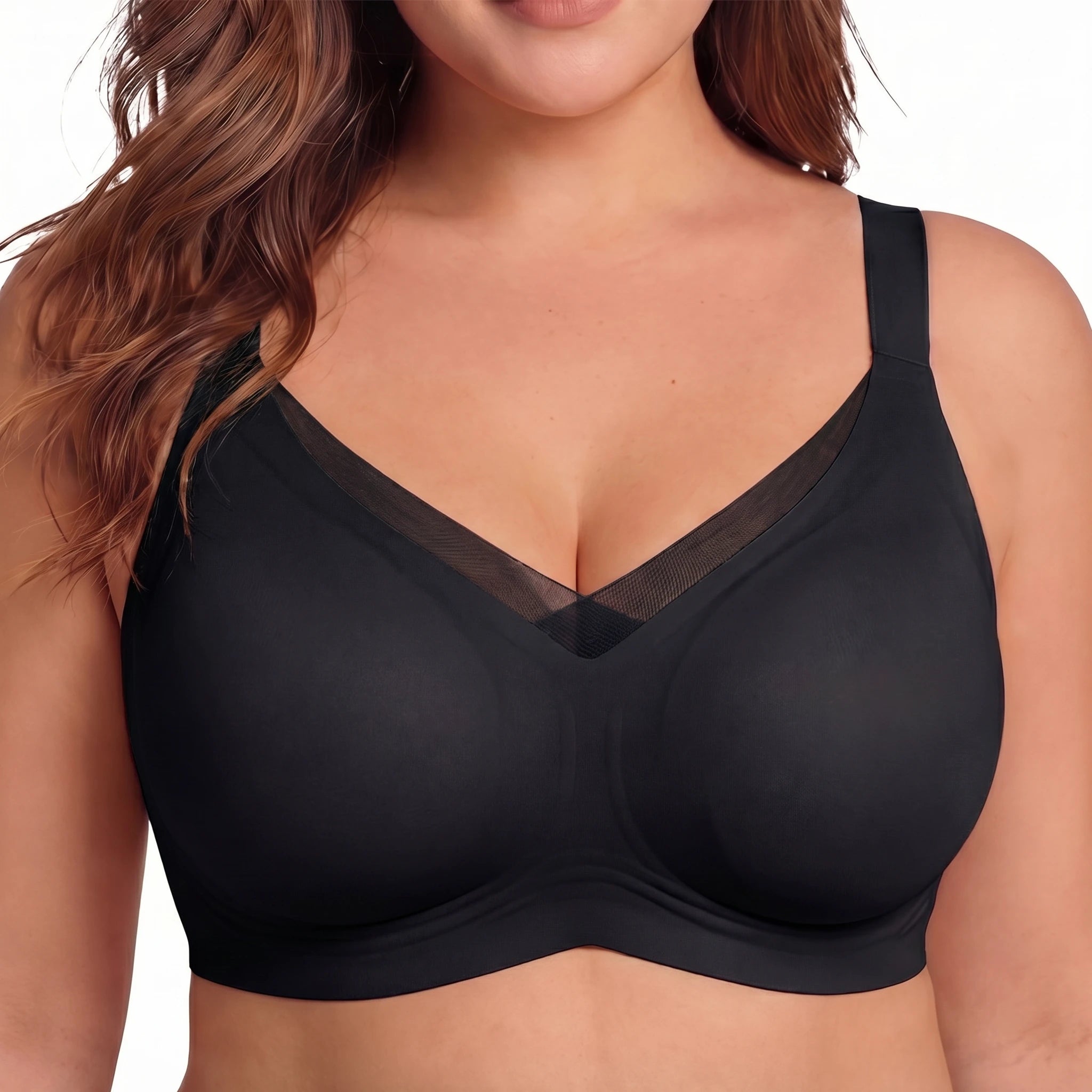 Jelly Bras for Women No Underwire, Lace Deep V Convertible U/X-Back Adjustable Straps Full Coverage Supportive Bra (Black, NY04)