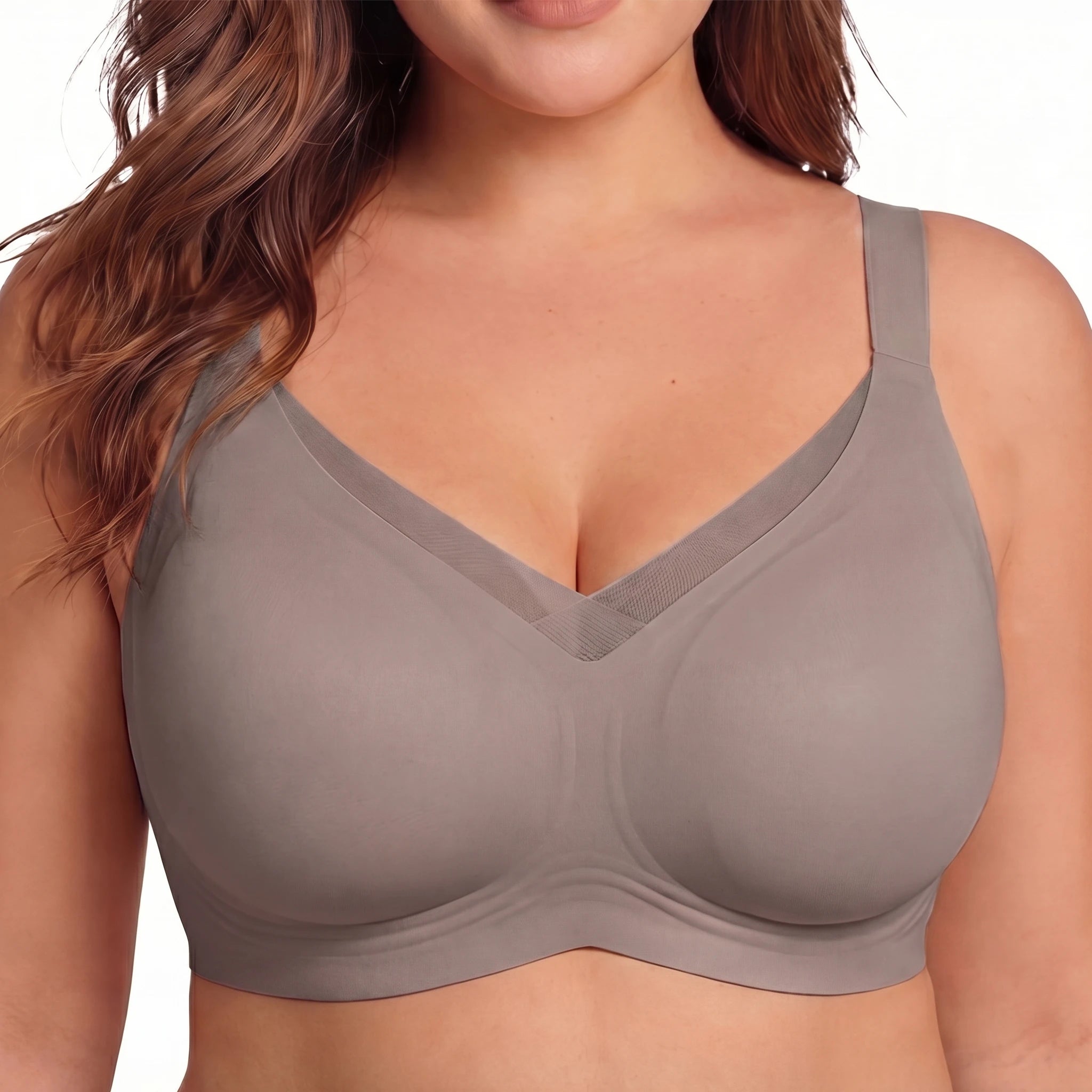 Jelly Bras for Women No Underwire, Lace Deep V Convertible U/X-Back Adjustable Straps Full Coverage Supportive Bra (Coffee, NY04)