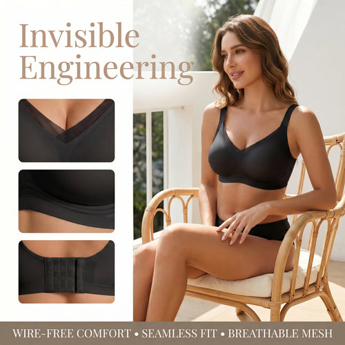 Jelly Bras for Women No Underwire, Lace Deep V Convertible U/X-Back Adjustable Straps Full Coverage Supportive Bra (Black, NY04)