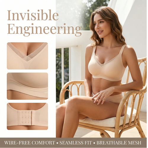 Jelly Bras for Women No Underwire, Lace Deep V Convertible U/X-Back Adjustable Straps Full Coverage Supportive Bra (Nude, NY04)