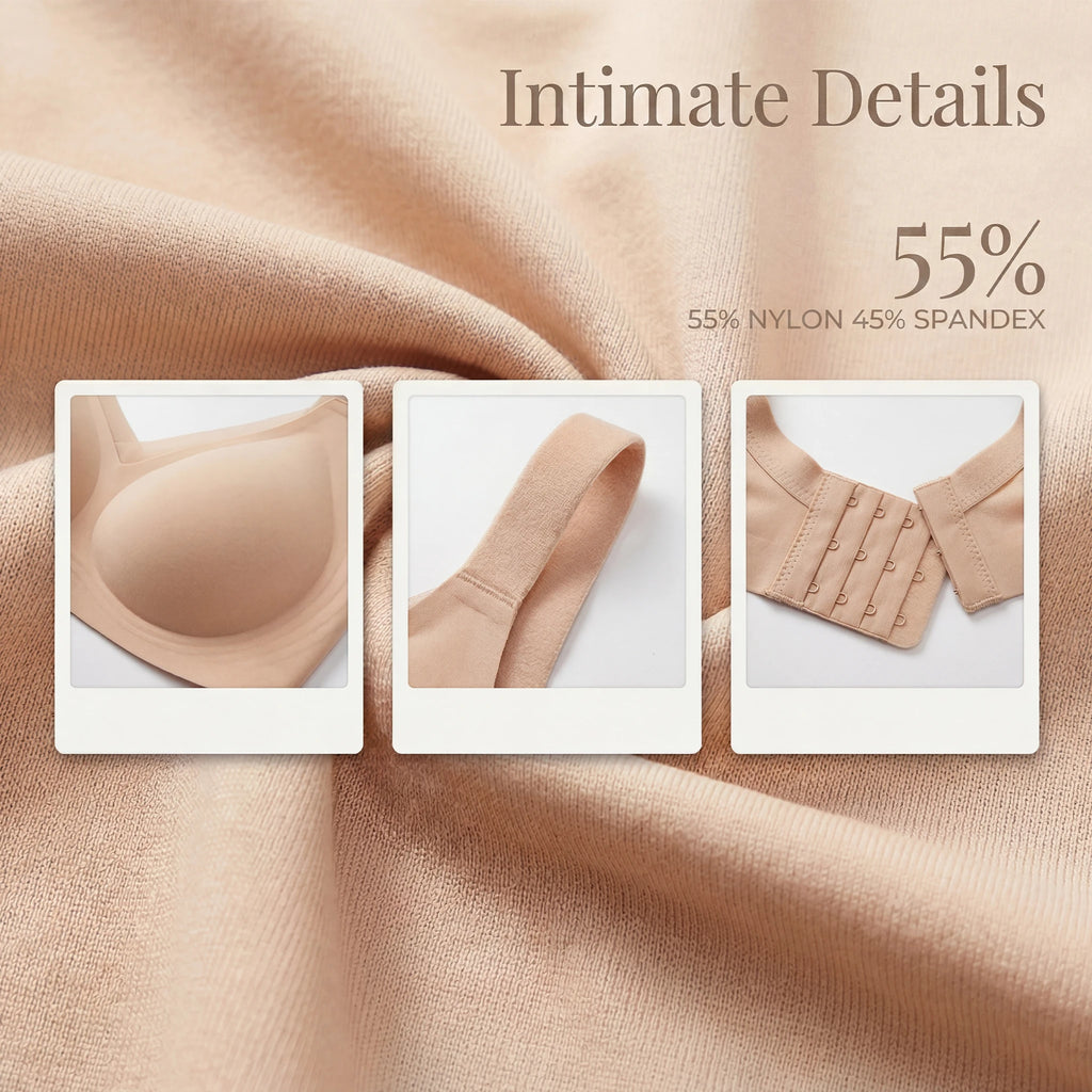 Jelly Bras for Women No Underwire, Lace Deep V Convertible U/X-Back Adjustable Straps Full Coverage Supportive Bra (Nude, NY04)