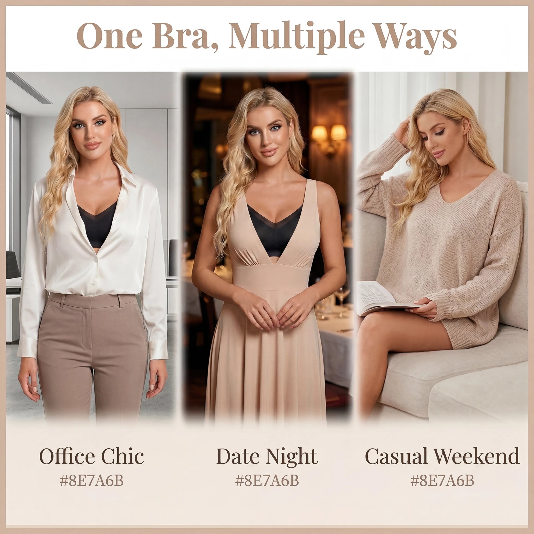 Jelly Bras for Women No Underwire, Lace Deep V Convertible U/X-Back Adjustable Straps Full Coverage Supportive Bra (Black, NY04)