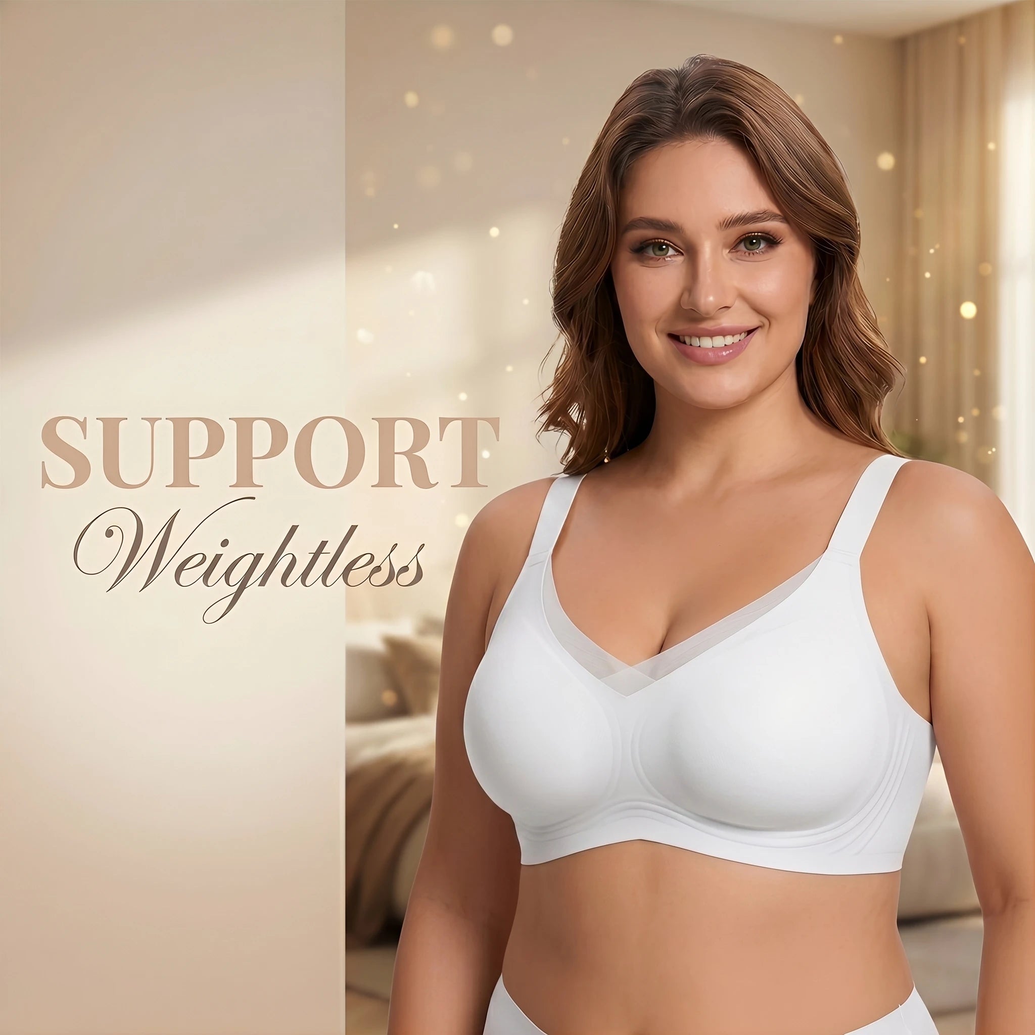 Jelly Bras for Women No Underwire, Lace Deep V Convertible U/X-Back Adjustable Straps Full Coverage Supportive Bra (White, NY04)
