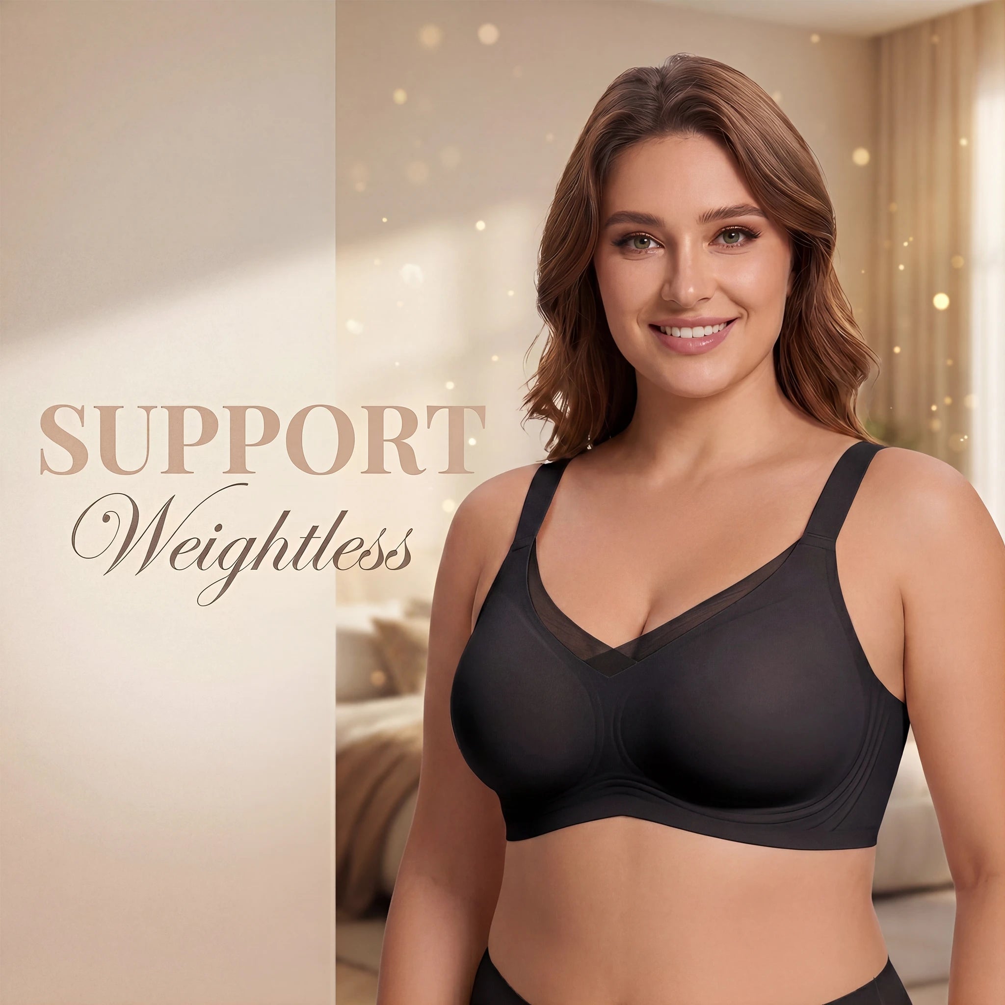 Jelly Bras for Women No Underwire, Lace Deep V Convertible U/X-Back Adjustable Straps Full Coverage Supportive Bra (Black, NY04)
