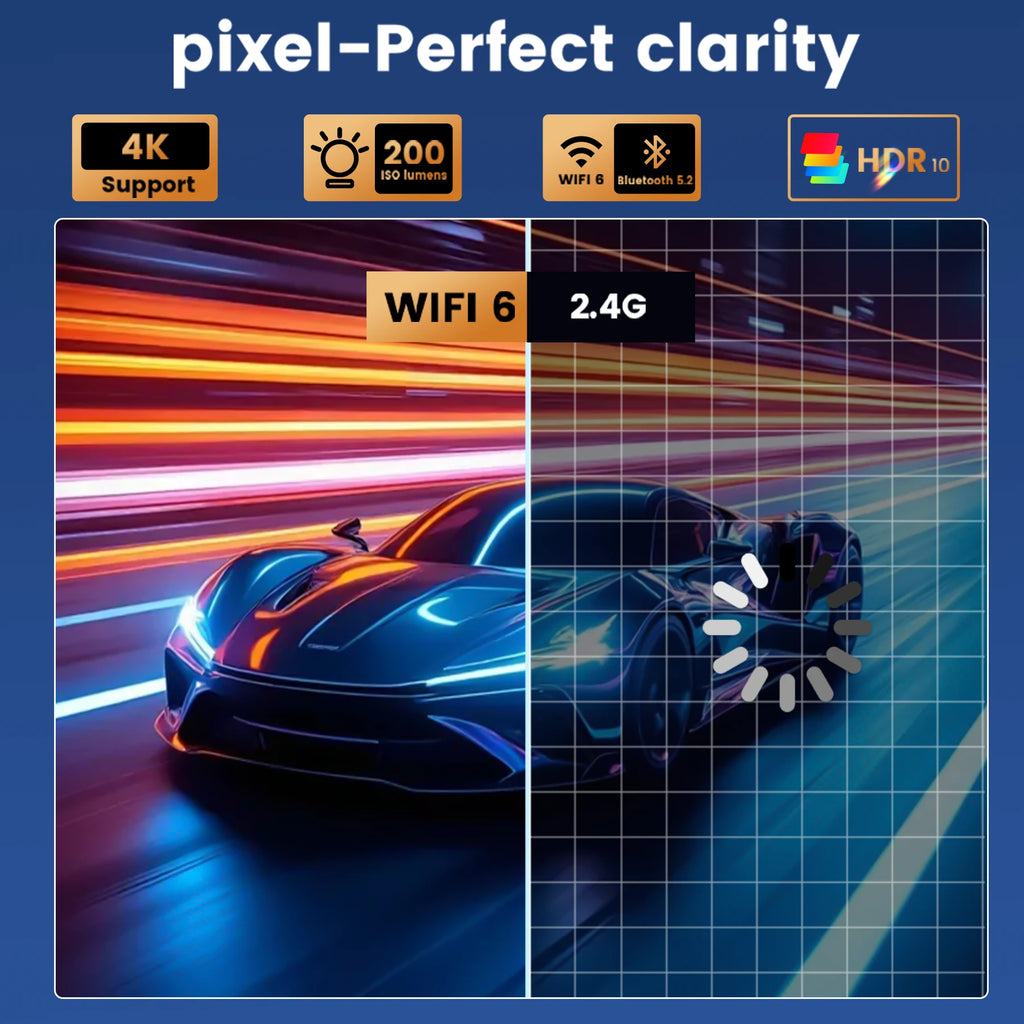 XBJ Portable Smart Projector WiFi 6 and Bluetooth 5.2, Built-in APPS, USB-C Powered, Auto Focus, Keystone, Compatible with HDMI/USB/Smartphone/TV Box/Laptop, Perfect for Bedroom/Office/Outdoor/Camping Use