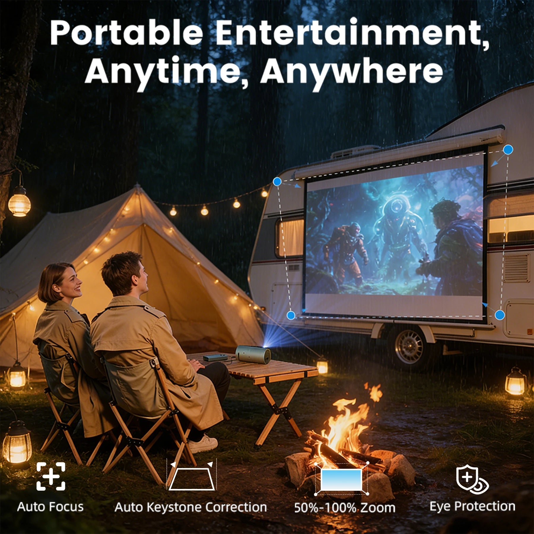 XBJ Portable Smart Projector WiFi 6 and Bluetooth 5.2, Built-in APPS, USB-C Powered, Auto Focus, Keystone, Compatible with HDMI/USB/Smartphone/TV Box/Laptop, Perfect for Bedroom/Office/Outdoor/Camping Use