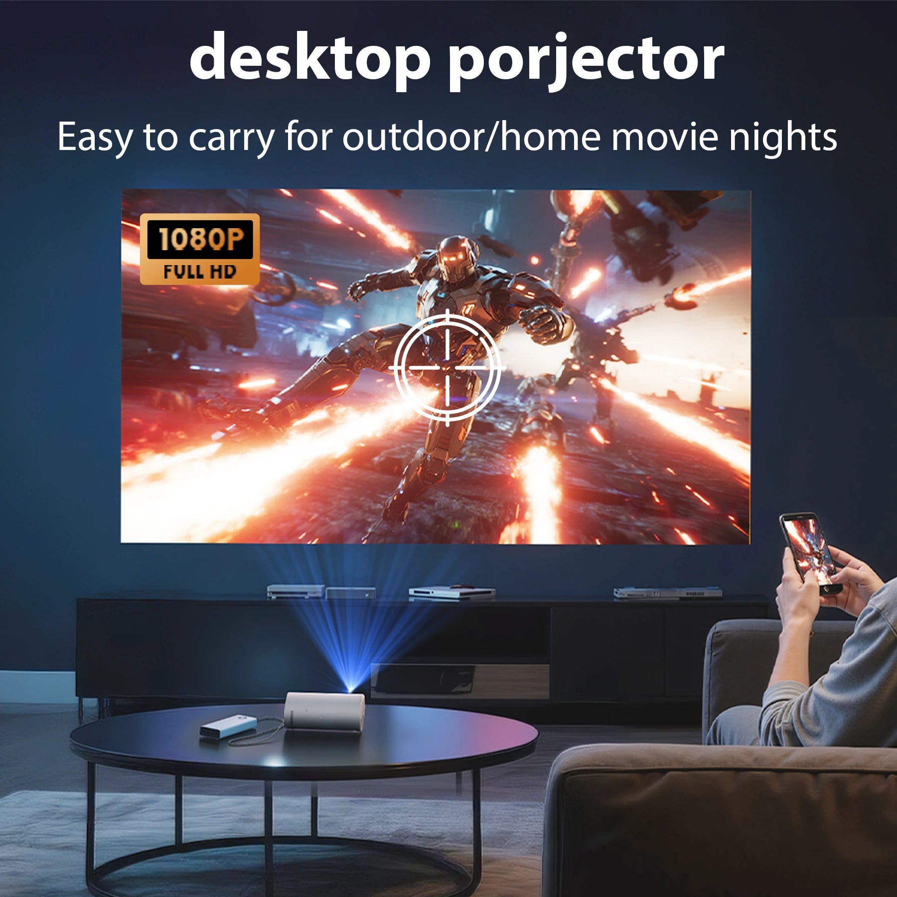 XBJ Portable Smart Projector WiFi 6 and Bluetooth 5.2, Built-in APPS, USB-C Powered, Auto Focus, Keystone, Compatible with HDMI/USB/Smartphone/TV Box/Laptop, Perfect for Bedroom/Office/Outdoor/Camping Use