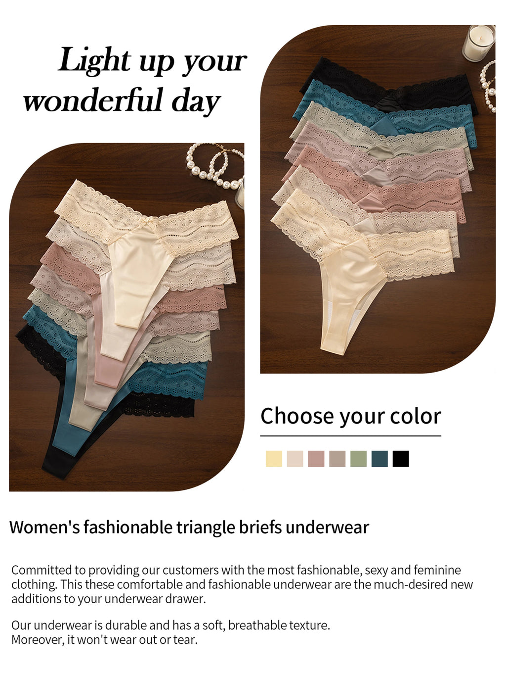 Lace Thongs for Women Breathable Comfort Sexy Womens Underwear Seamless Low Rise T Back Cheeky Ladies Panties 7 Pack