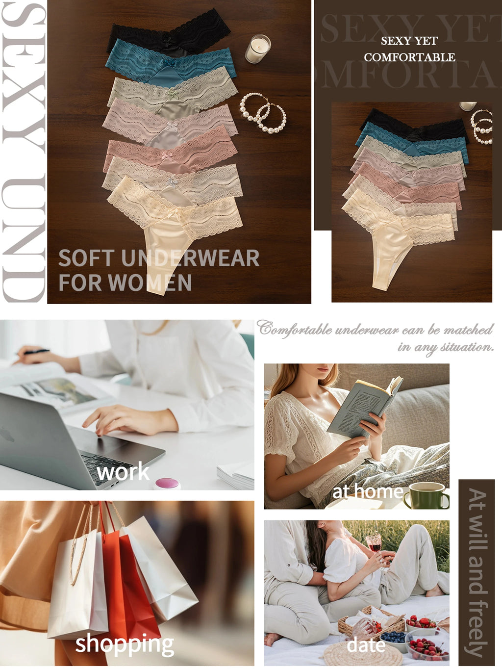 Lace Thongs for Women Breathable Comfort Sexy Womens Underwear Seamless Low Rise T Back Cheeky Ladies Panties 7 Pack